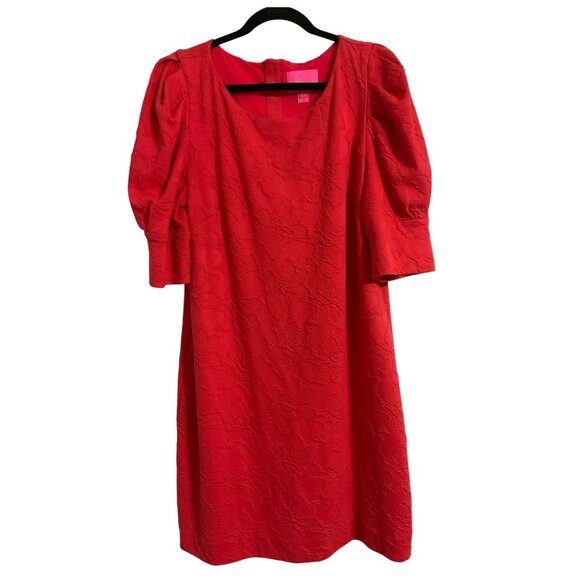 Lilly Pulitzer Knowles Ruby Red Textured Puff Sleeve Dress XL - Picture 2 of 15